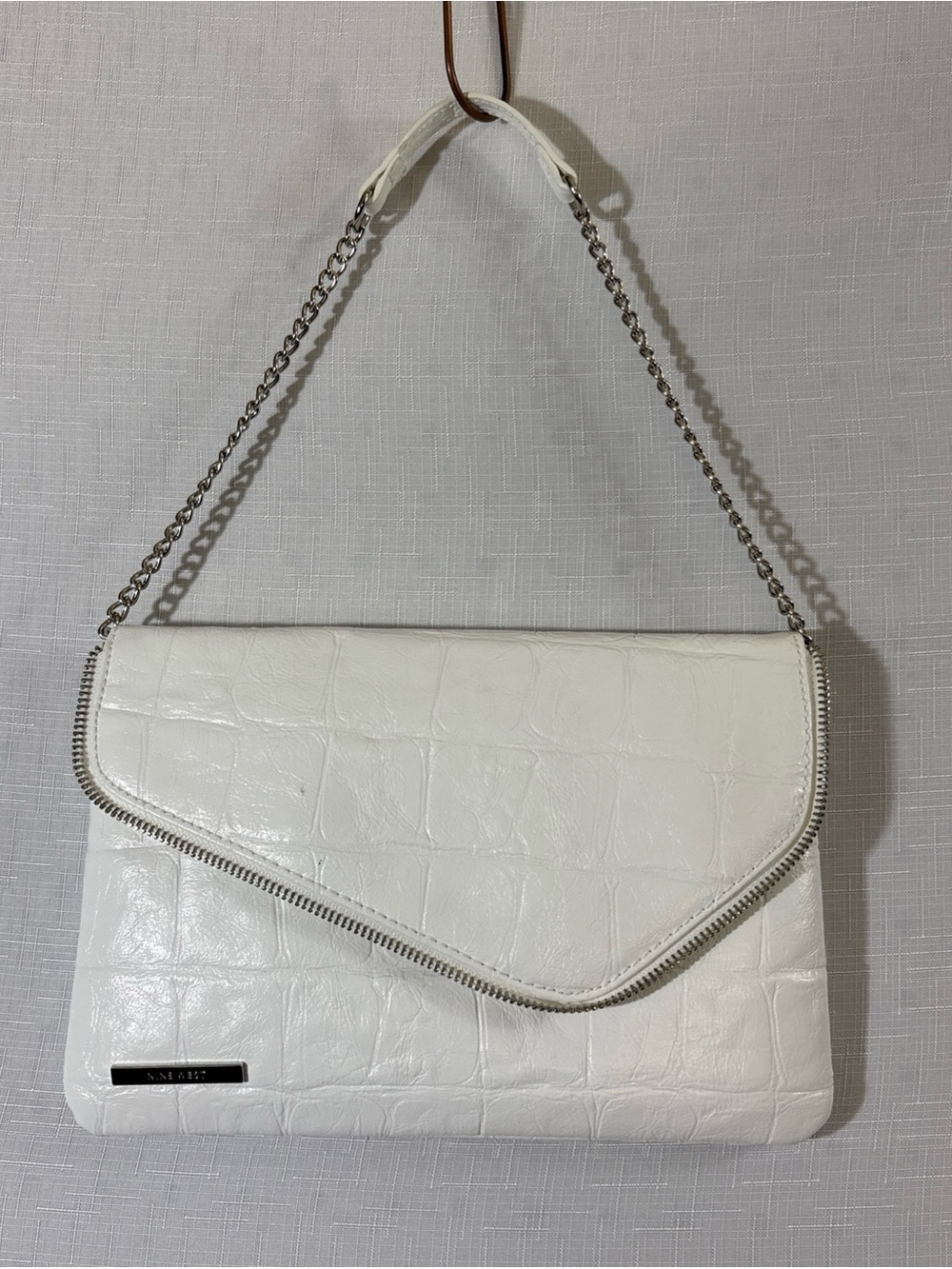 Nine West White Croc-Embossed Chain Shoulder Bag - Women
